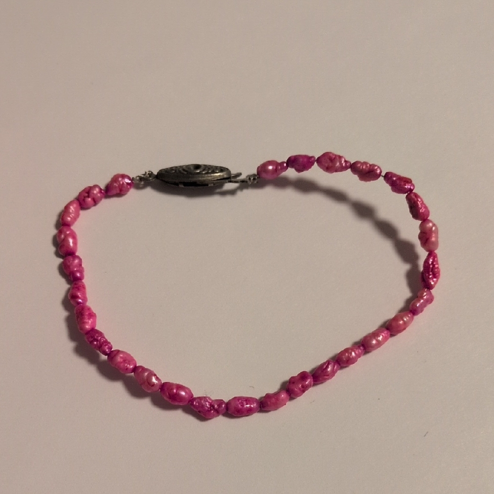 Vibrant‎ Pink Pearl Beaded Tennis Bracelet